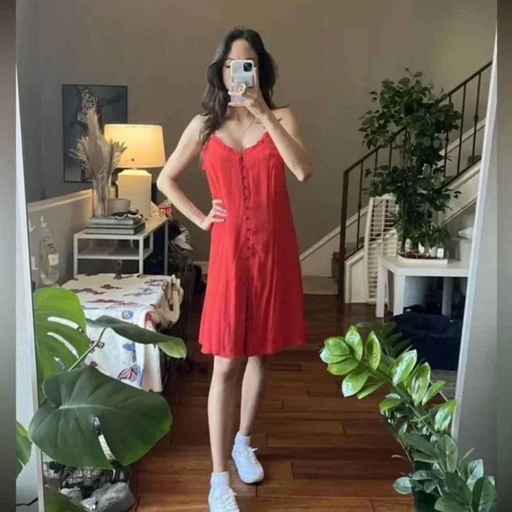 Miss Me Red Mini Dress with Button Front